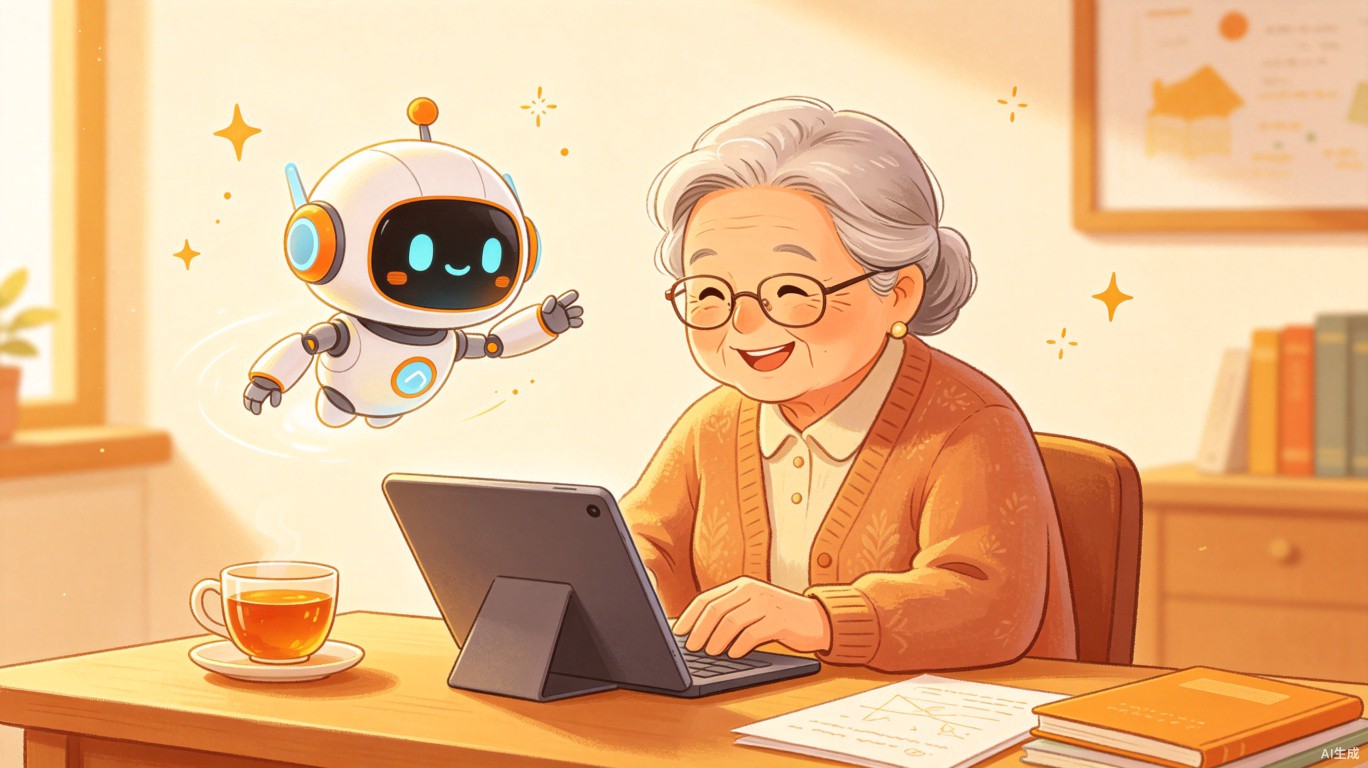老年朋友愉快地学习AI